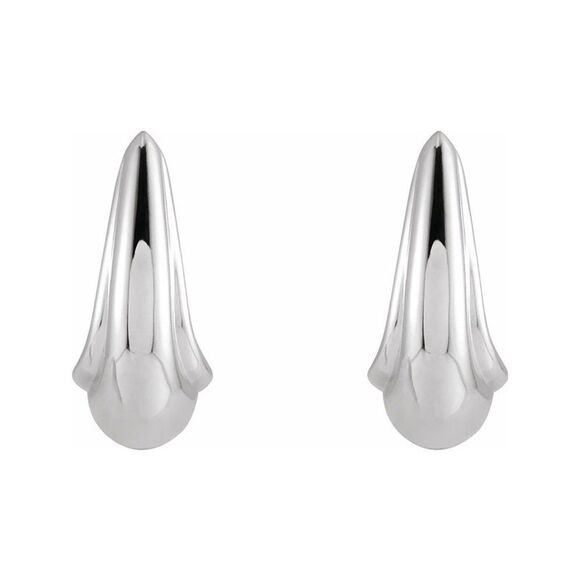 14K White Gold Tapered J Hoop Earrings, 6 x 10mm